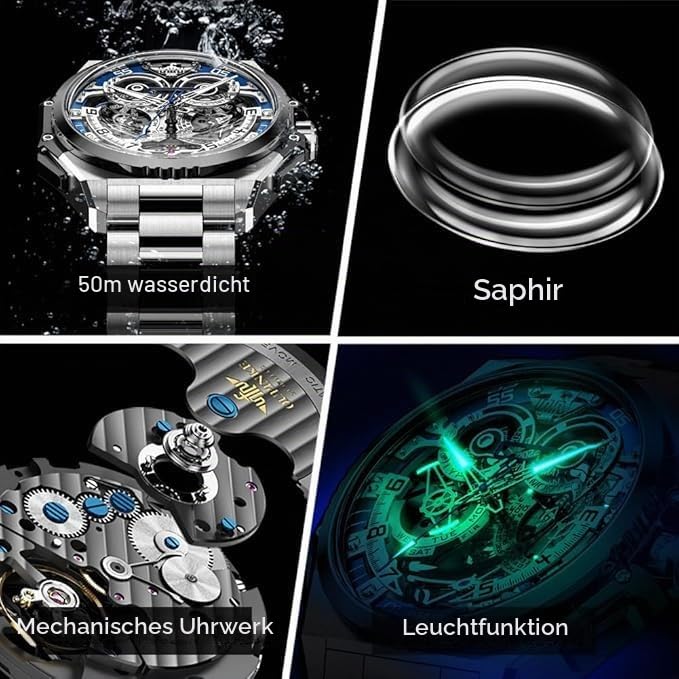 OUPINKE herrenuhren Automatische mechanische Armbanduhr Klassisch Saphirkristall Tourbillon Uhr in Zusammenarbeit mit Designern