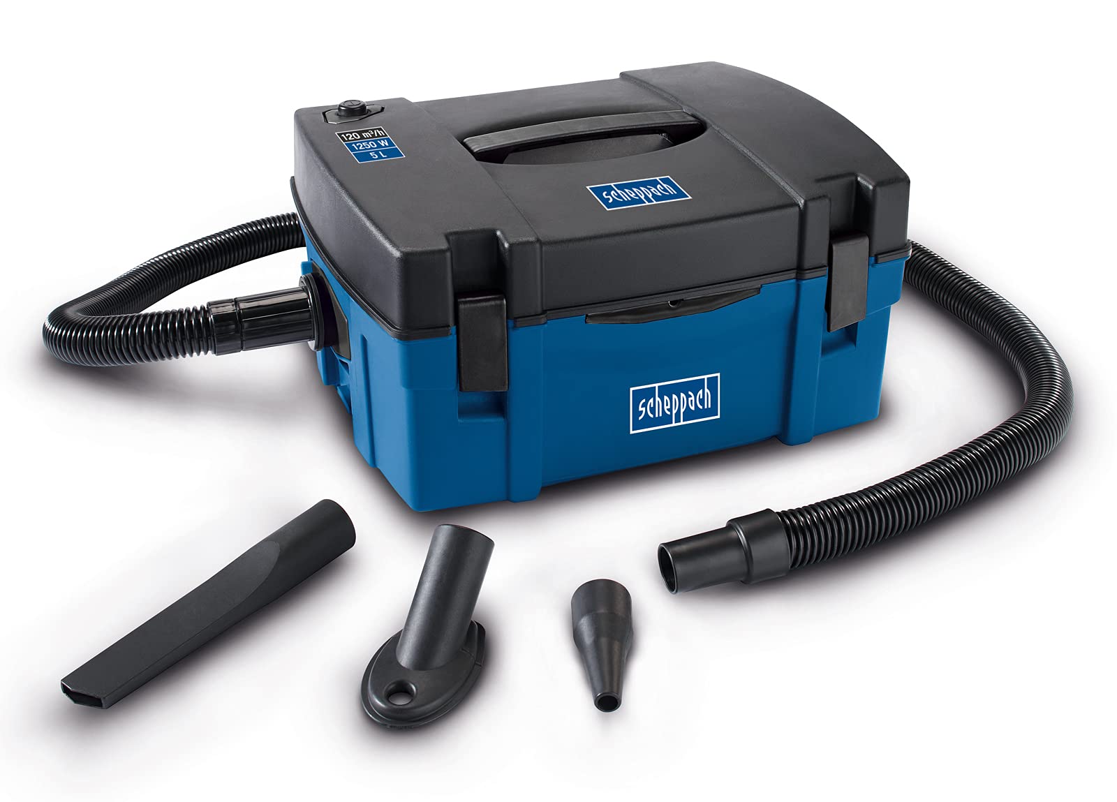 Scheppach Absauganlage HD2P 3in1 Absaugung 1250W | Staubsauger mit Ausblasfunktion | Luftleistung 120m³/h | Füllmenge 5L | Unterdruck 2000Pa | SchlauchØ/-länge 40/2000mm | inkl. 3 Düsenaufsätze