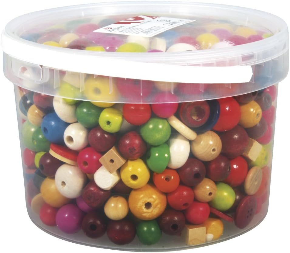Rayher Wooden Beads, ø 16-25mm, Box 1200 g, Wood, Multi, 20 x 20 x 13.5 cm