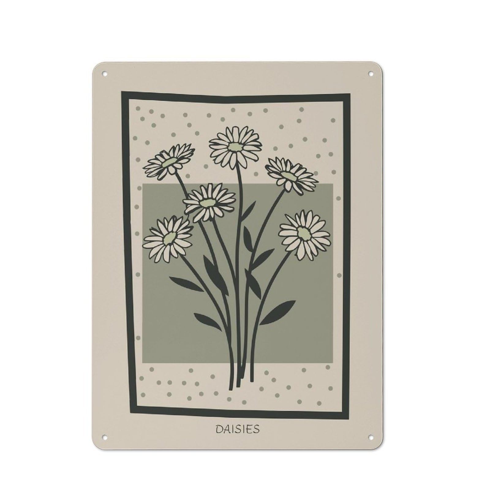 Junmoney Style-22 Daisy Flower Bouquet Mid Century Retro Metal Wall Decor 40X30cm, Metal Sign For Pub, Home Bar, Shed Or Man Cave, For Relaxed Wall Styling