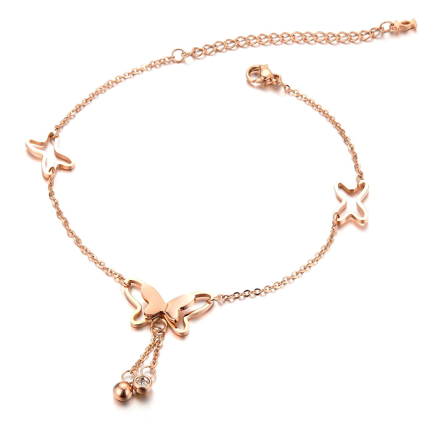 OPK Jewelry Charm Rose Gold Womens Anklet Cute Butterfly Pendant Foot Chain Bracelet Adjustable Length