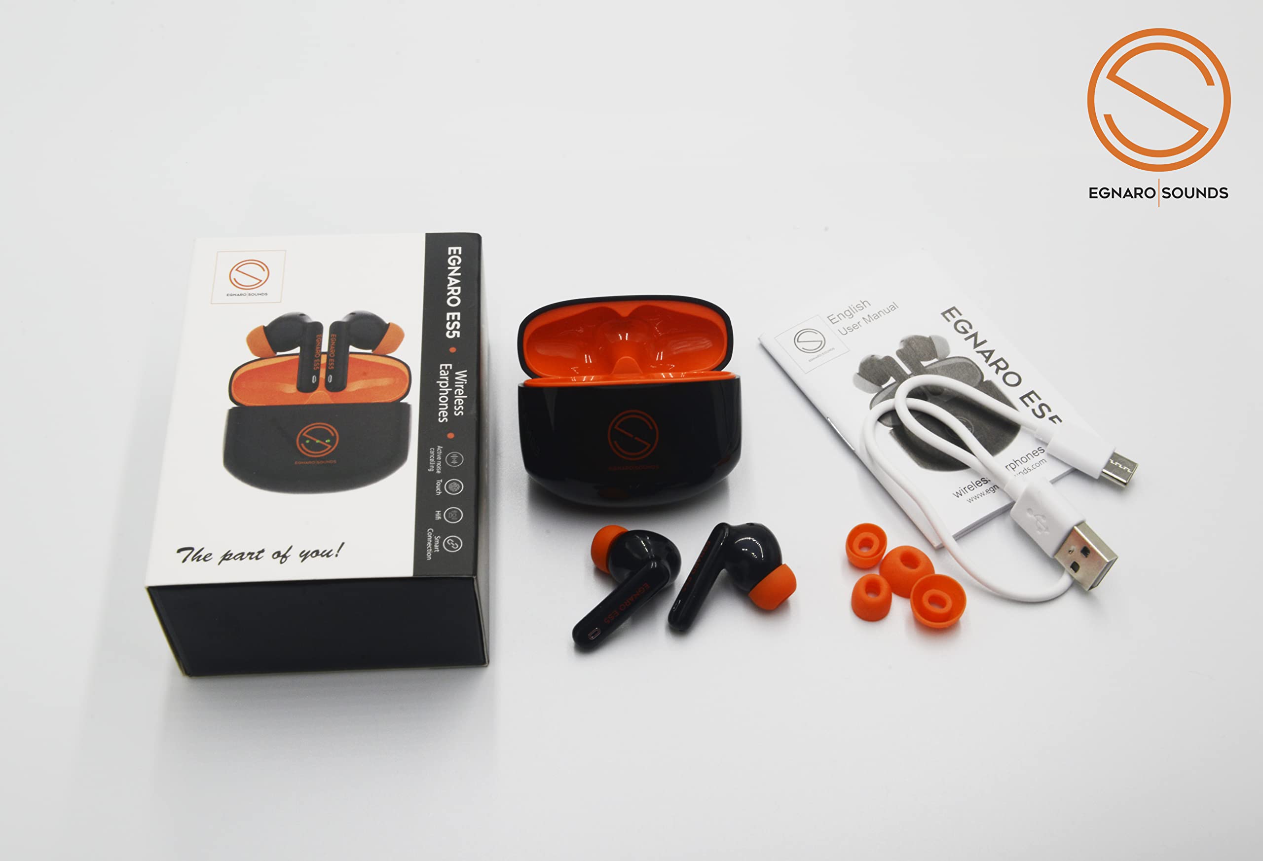 EGNARO ES5 Auricolari Stereo True Wireless, Bluetooth 5.1, Cancellazione Attiva del Rumore, Comandi Touch con Microfono e Resistenza all'Acqua IPX4, colore nero