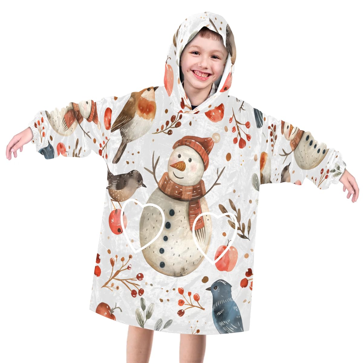 Wearable Blanket Hoodie for Kids, Grassland Birds Fleece Sweatshirt Blanket Oversized Blanket Sweatshirt with Pocket Flannel Warm Hooded Blanket 6-10 Year Old Girl Boy Gift, One Size