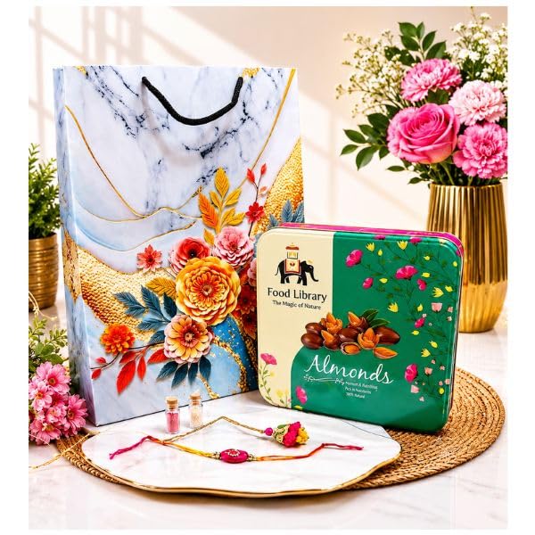 Food Library The Magic of Nature Rakhi Gift Hamper Premium Dry Fruits Nuts Gift Box with Designer Rakhi & Lumba Raksha Bandhan Celebration Gift for Brother Sister Bhabhi Festive Gifting.-image-23