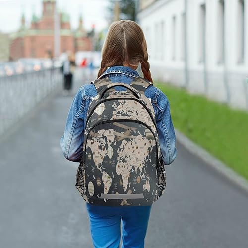 Miniatura 7 de Mochila escolar con mapa del mundo animal, mochila escolar vintage para portátil, ligera, mochila casual para estudiantes, adolescentes, niñas y