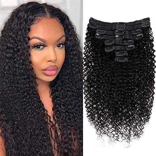 Graww Curly Clip in Hair Extensions for Black Women 8Pcs 18Clips Brazilian Remy Hair 3C 4A Kinky Curly Real Human Hair Extensions 120g/Set Natural Black (16Inch Curly)