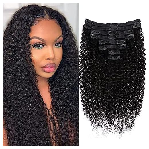 Graww Curly Clip in Hair Extensions for Black Women 8Pcs 18Clips Brazilian Remy Hair 3C 4A Kinky Curly Real Human Hair Extensions 120g/Set Natural Black (16Inch Curly)