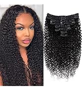 Graww Curly Clip in Hair Extensions Real Human Hair for Black Women 8Pcs 18Clips Brazilian Remy H...