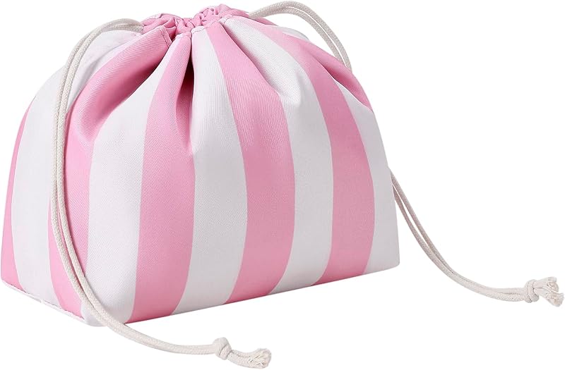 Necessaire de viagem listrada com cordão RSRSLEII 03Pink&White