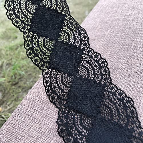 Lacerealm 3 Inch Wide×10 Yards Stretch Floral Pattern Lace Ribbon Trim Lace For Headbands Garters & Crafts 5508(Black) #TOP4
