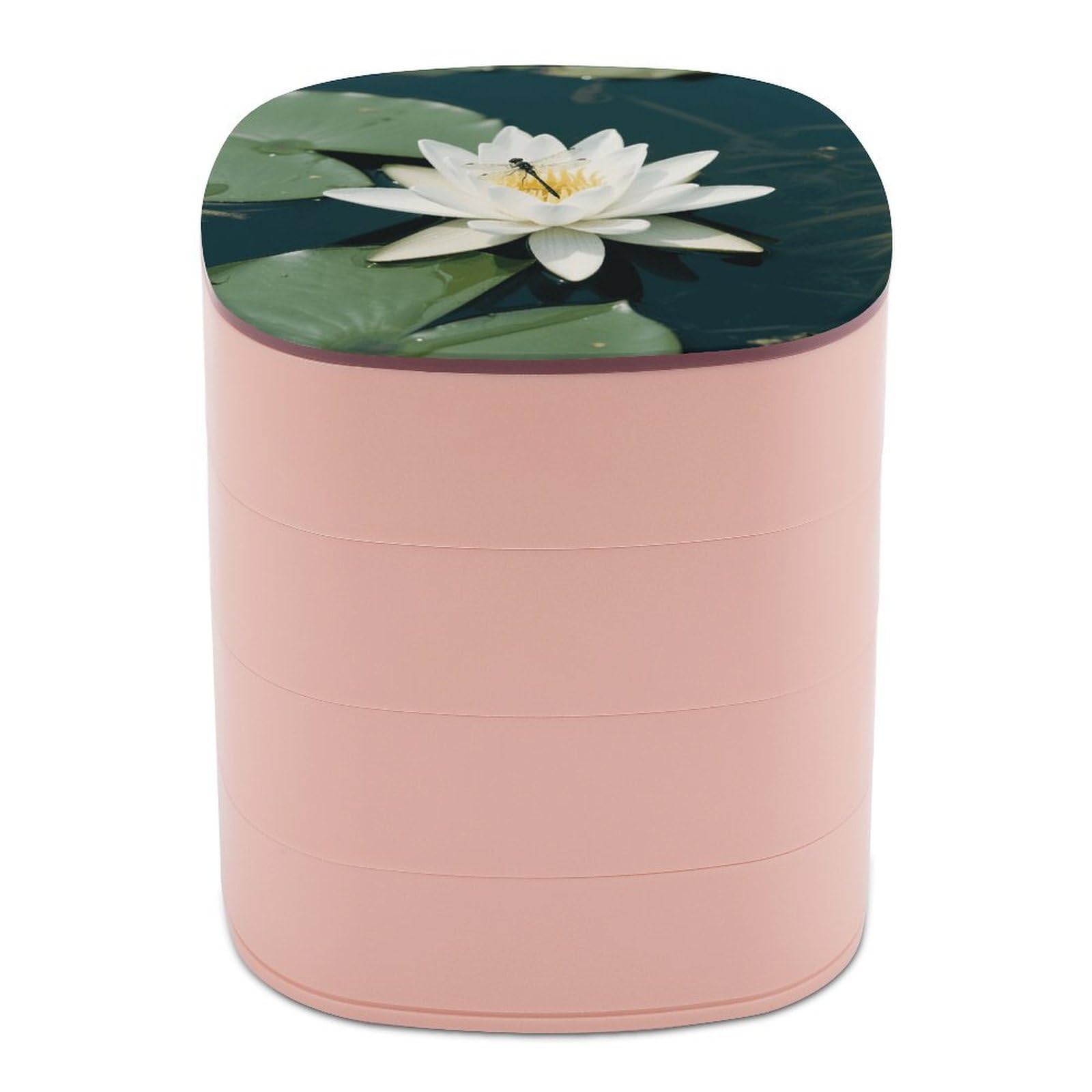 VstaDank Lotus And Dragonfly Jewelry Box with Mirror 4-Layer Rotating Jewelry Tray Case Portable Jewelry Case Trinket Boxes Trinket Cases Travel Jewelry Organizer Earrings Storage Box