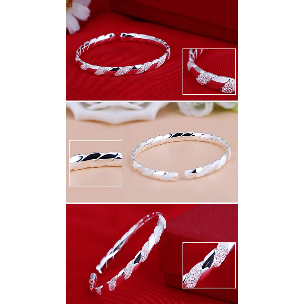 AKT Pulsera de Plata para Mujer Brazalete de Personalidad de Moda en Espiral, Bangle Abierta de Plata de Ley 990