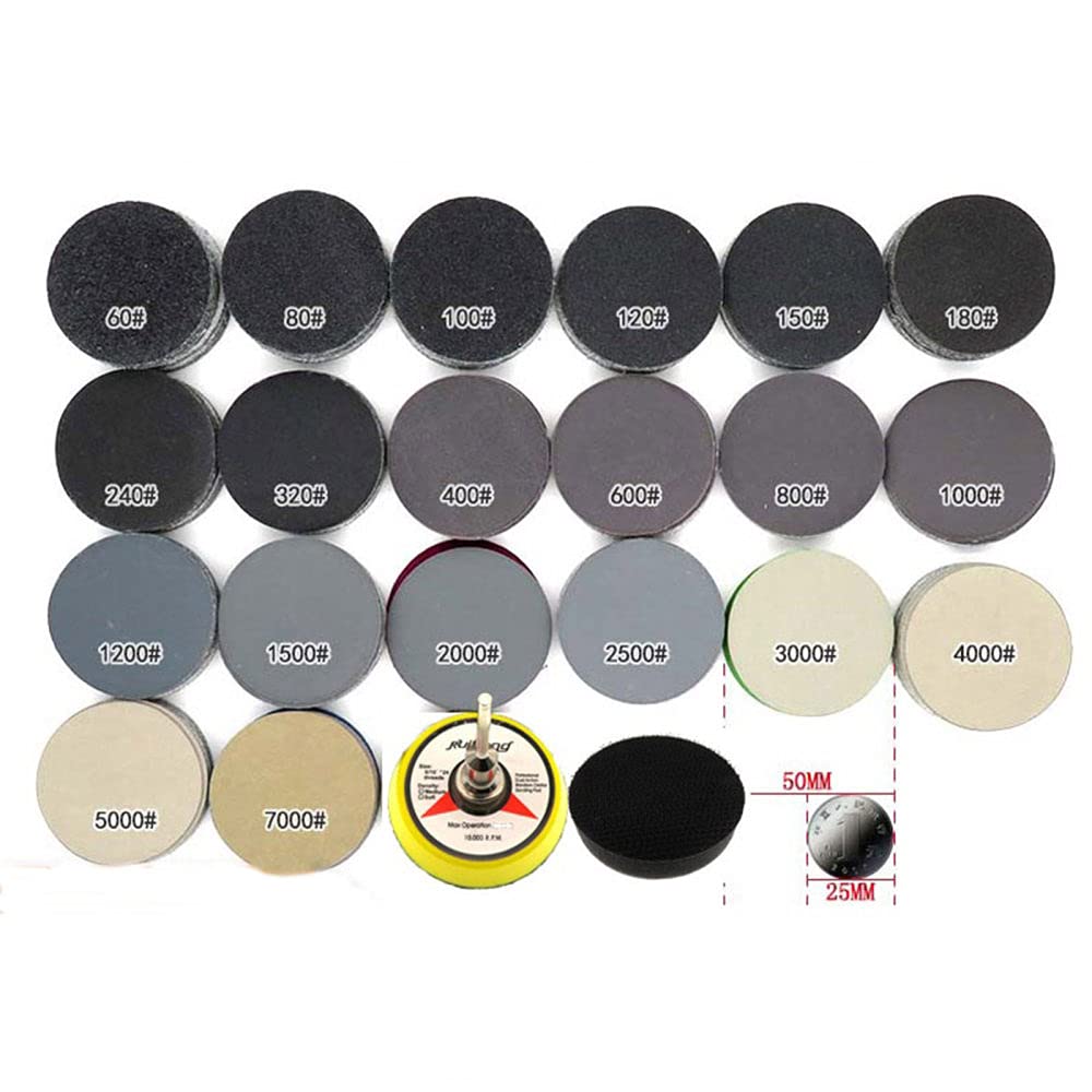 202pcs 2 inch 50mm Wet Dry Sandpaper Assortment 60-7000 Grit Sanding Disc Waterproof Sandpaper With Hook Loop Sanding Pad,180 grit