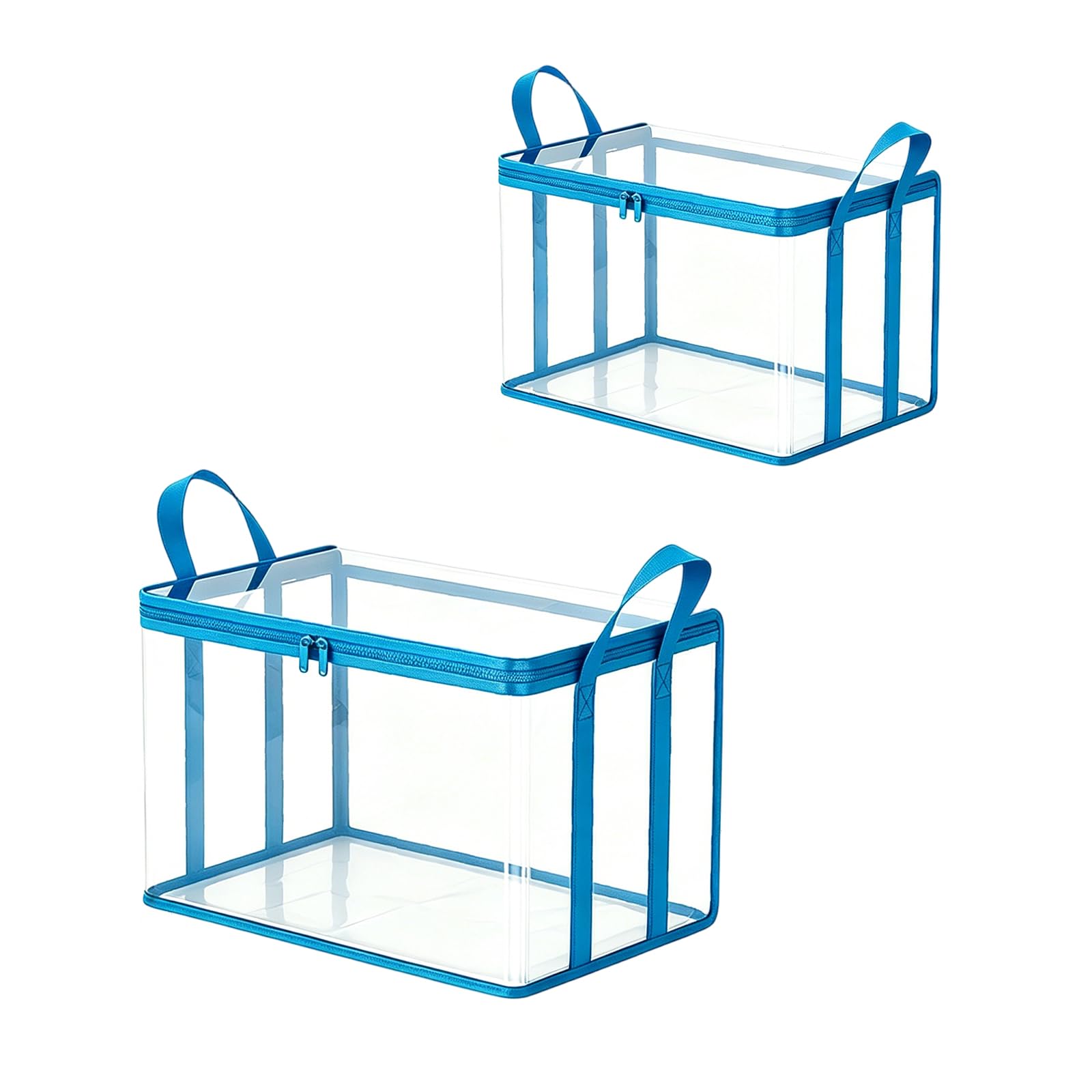 Asukohu Blue 2 Pack Thick Pvc Clear Storage Boxes Big And Middle Size For Clothes Seasonal Items Bedding Storage Container