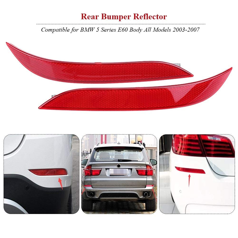 Riflettore paraurti posteriore, 1 Paia Sinistra e Destra Paraurti Posteriore Riflettore Adesivo Copertura per BMW Serie 5 E60 2003-2007 63146915039 63146915040, riflettore posteriore anteriore