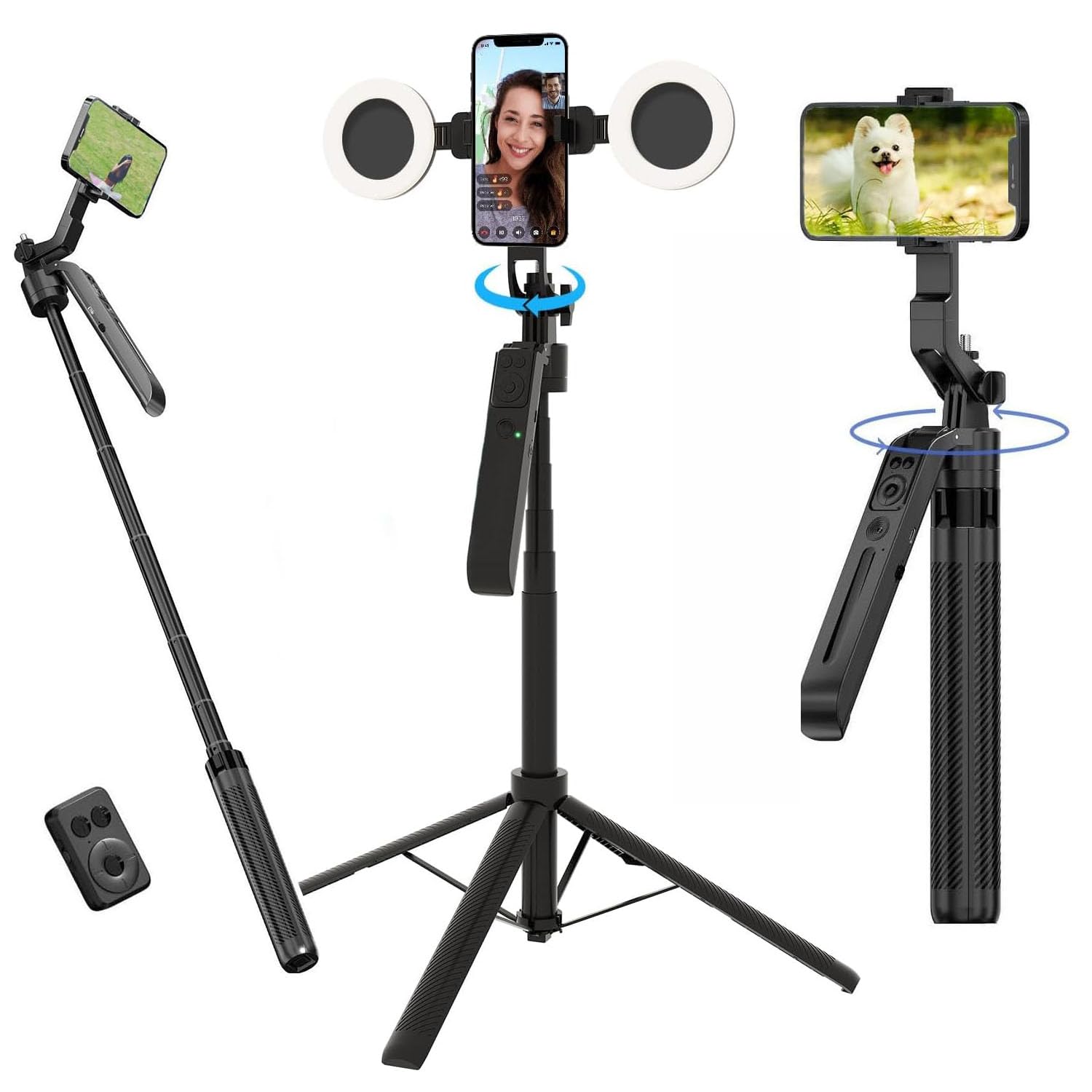 Auto Face Tracking Selfie Stick Tripod for iPhone&Android, 360° Rotation Phone Holder Stand with Remote&Fill lights, 71'' Phone Camera Tripods Stand for Content Creator Tiktok Vlog Video Recording