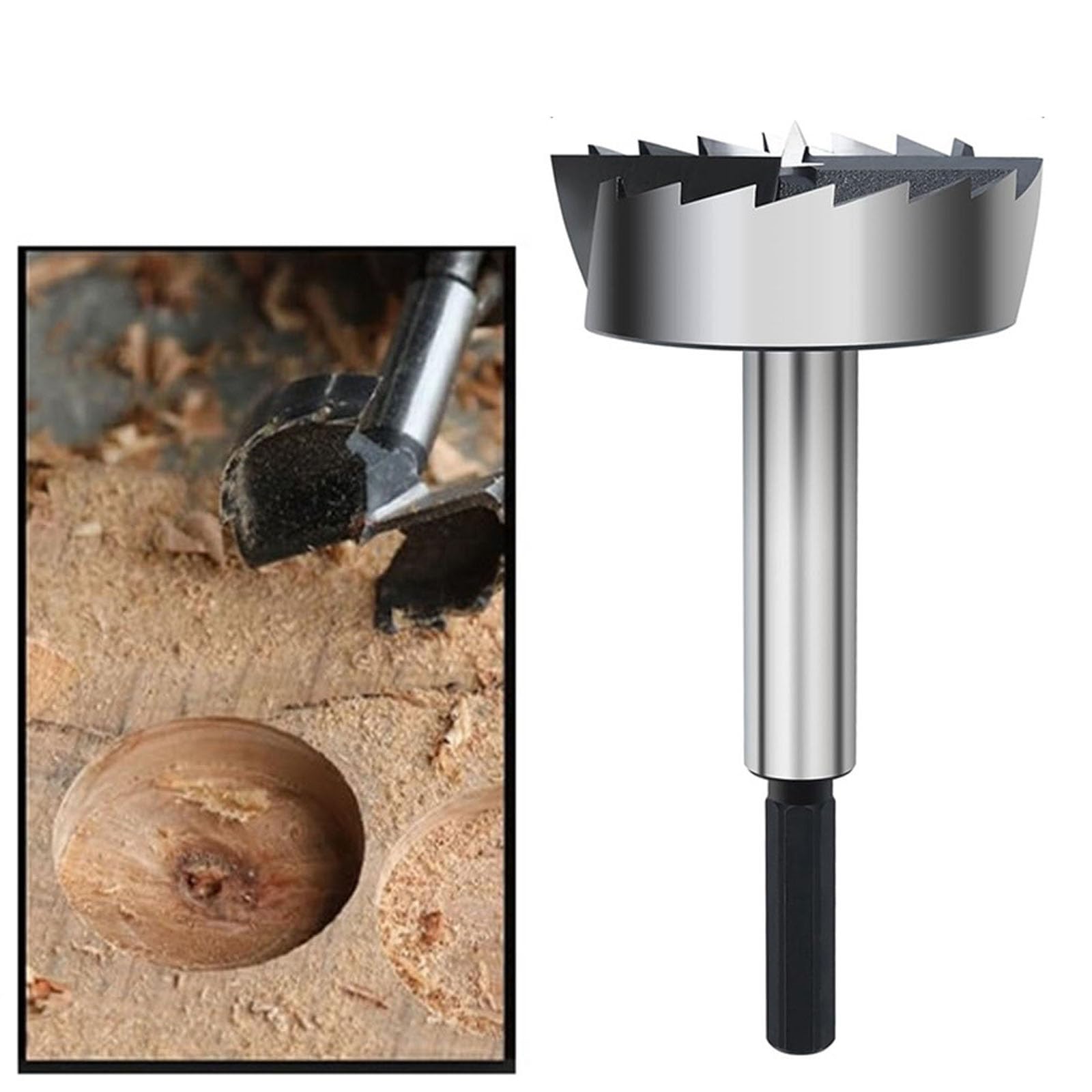 Punta per alesatura per legno a più denti con codolo esteso, 68 mm, resistente, per trapano da banco da tavolo e compensato