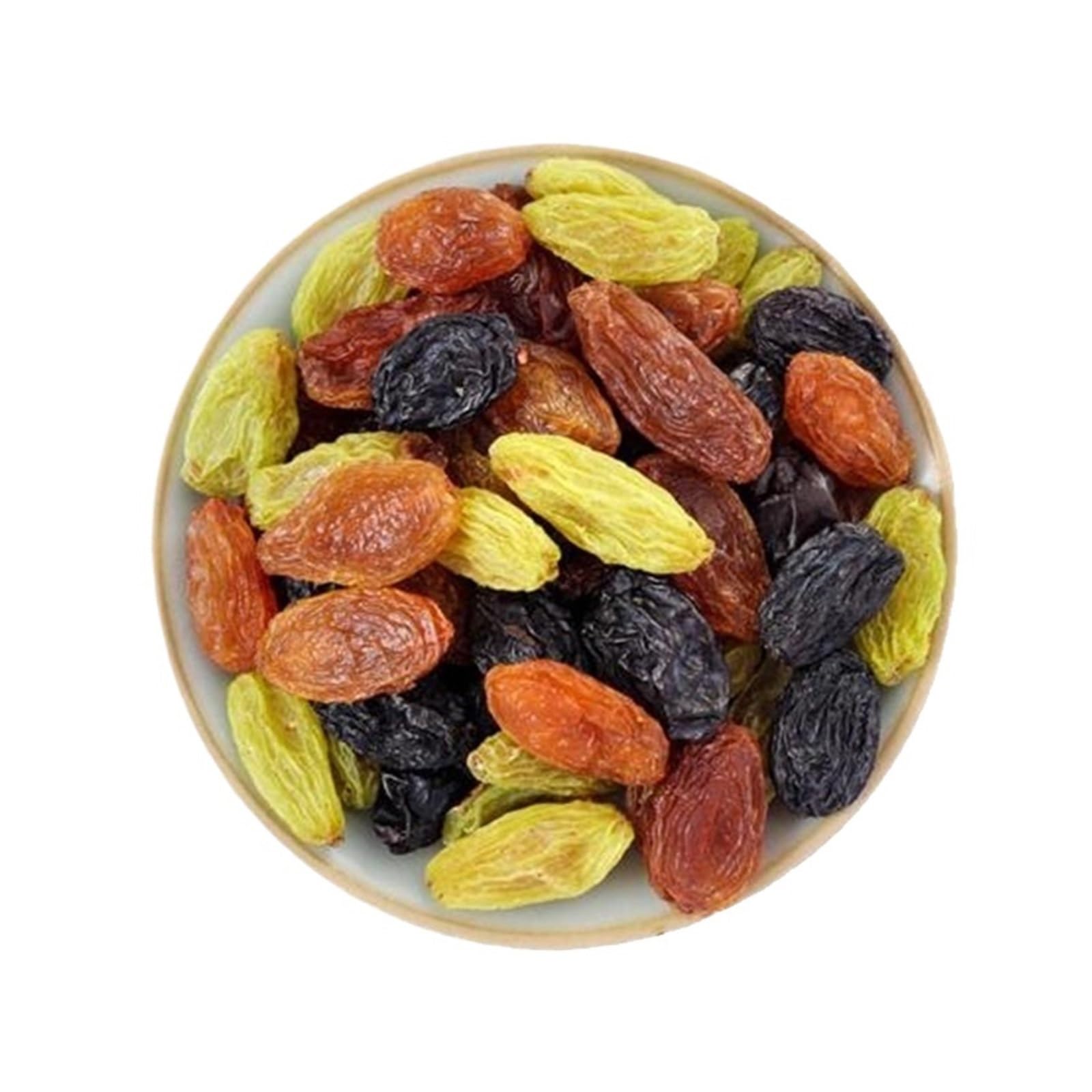 Pasas Tricolores, Bolsa 500g. Una mezcla de tres colores, madurados naturalmente y ricos en aromas frutales.(2bag)