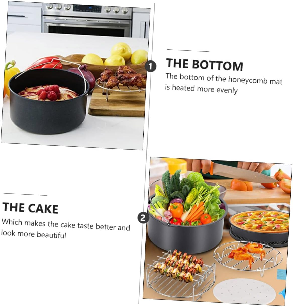 PRETYZOOM 6pcs Air Fryer Pot Kit Baking Pan Cake Pan Pizza Rack Lid Grill Tools Easy Clean for Kitchen