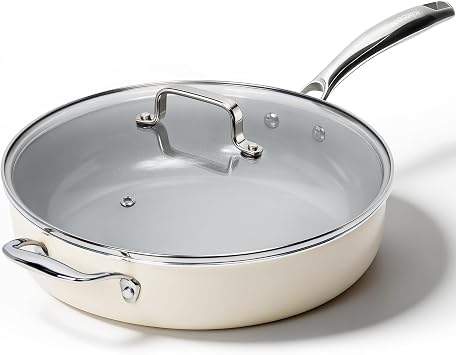 Kikcoin Nonstick Frying Pan with Lid - 12 inch Ceramic Deep Frying Pan for Cooking - 5 QT Large Saute Pan with Stay Cool Handle, Induction Ready, PFAS/PTFE/PFOA Free, All Oven/Dishwasher Safe