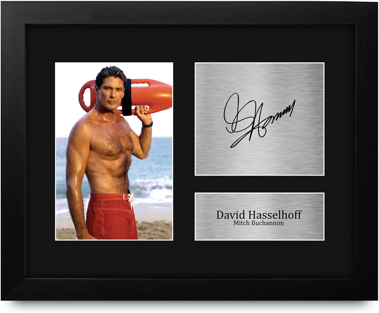 Stampa Autografa A4 David Hasselhoff & Pamela Anderson Baywatch - Display Su Cartoncino Nero, Idea Regalo Per Fan