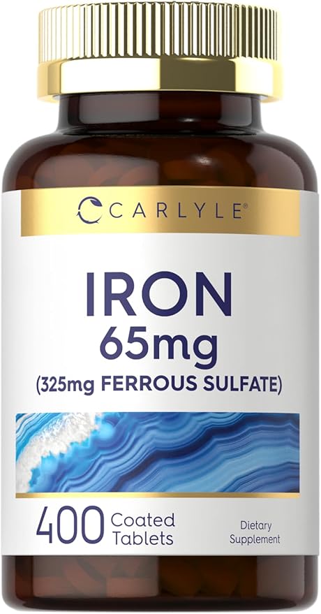 Iron Ferrous Sulfate 65 mg | 400 Tablets | Non-GMO, Gluten Free, and Vegetarian Supplement