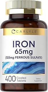 Iron Ferrous Sulfate 325mg, 65 mg | 400 Tablets | Non-GMO, Gluten Free, and Vegetarian Supplement | High Potency