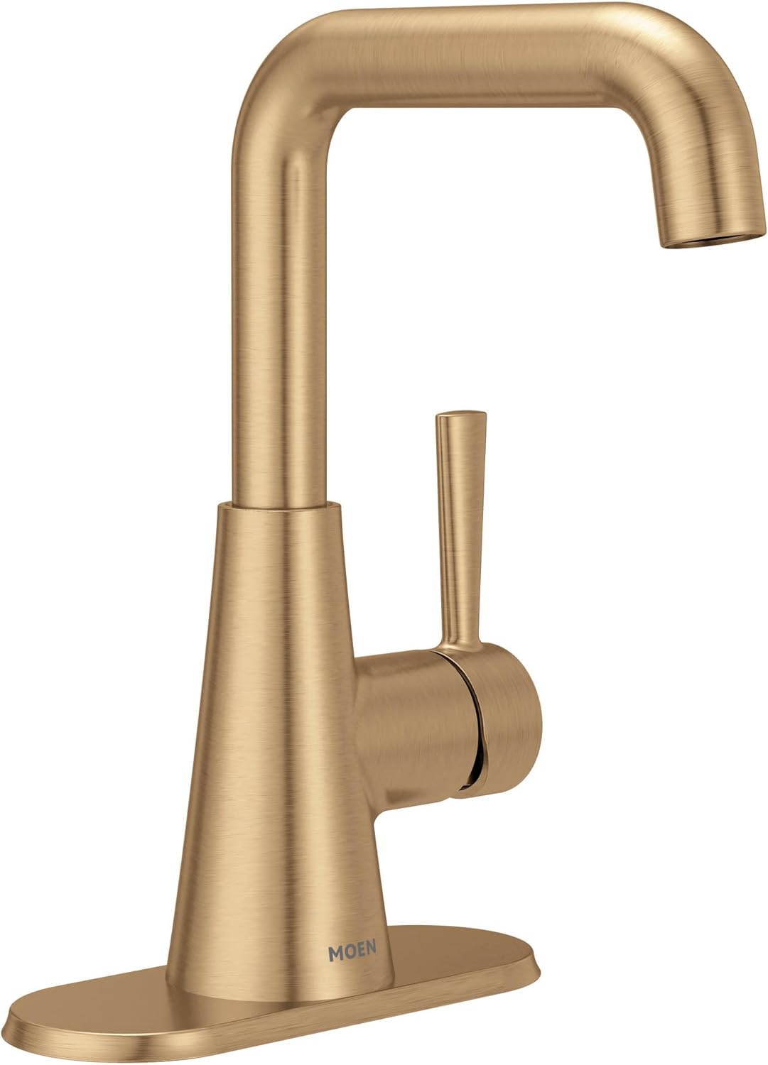 Moen Ronan Bronzed Gold Double Bend Single Hole Modern Bathroom Sink Faucet with Optional Deckplate and Spring Loaded Drain Assembly, 84024BZG - Image 8
