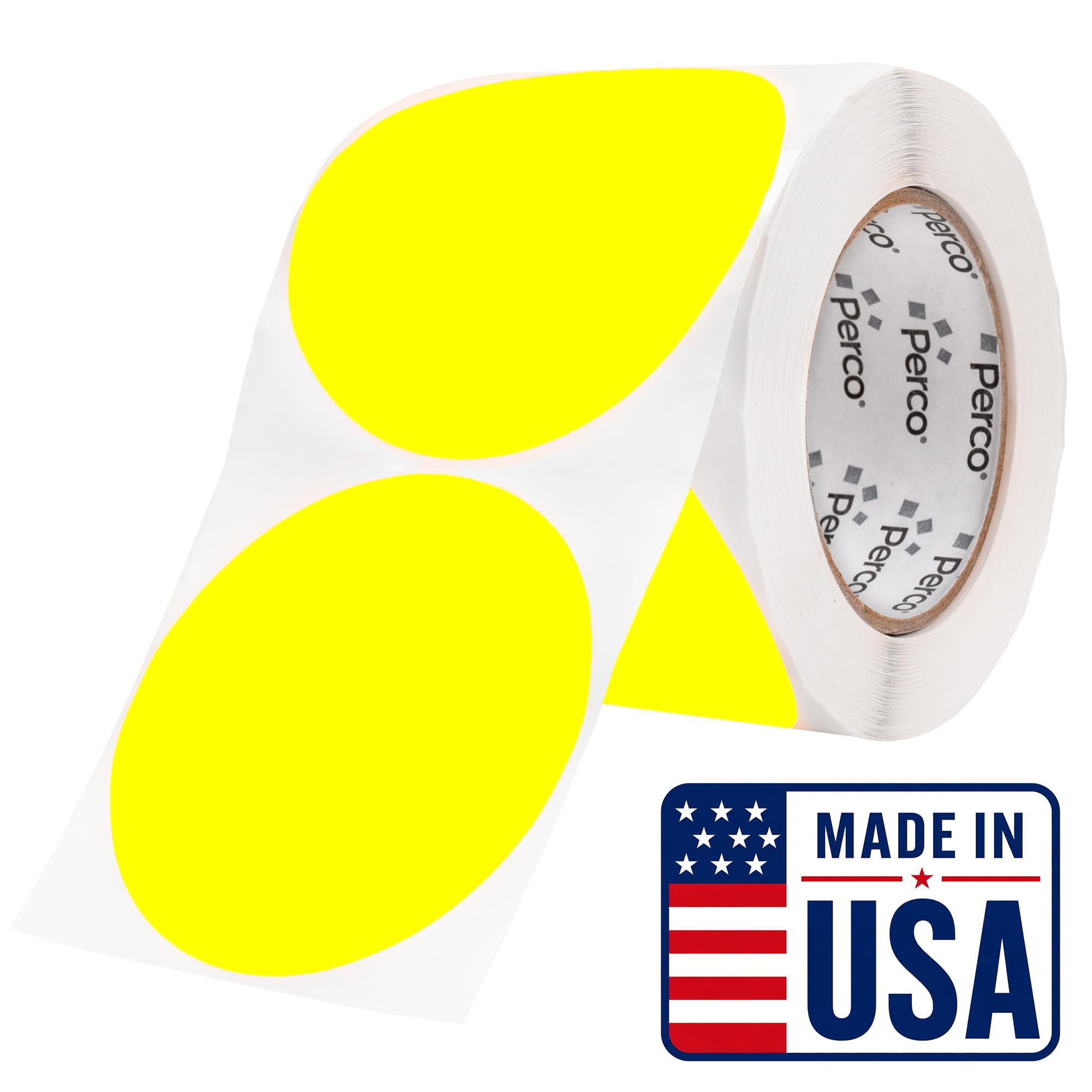 Perco Neon Yellow Round Circle Dot Sticker 4-Inch Labels with Easy-Tear Perforation, 400 Stickers per Roll - Price Signs, Alerts, Instructions &amp; Warning Labels, High Visibility - Made in USA