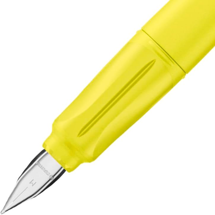STABILO EASYbuddy NEON - Ergonomic School Fountain Pen - M-Nib (Medium) - Right-Handed - Pack of 1 - Neon Yellow including Blue Ink Cartridge