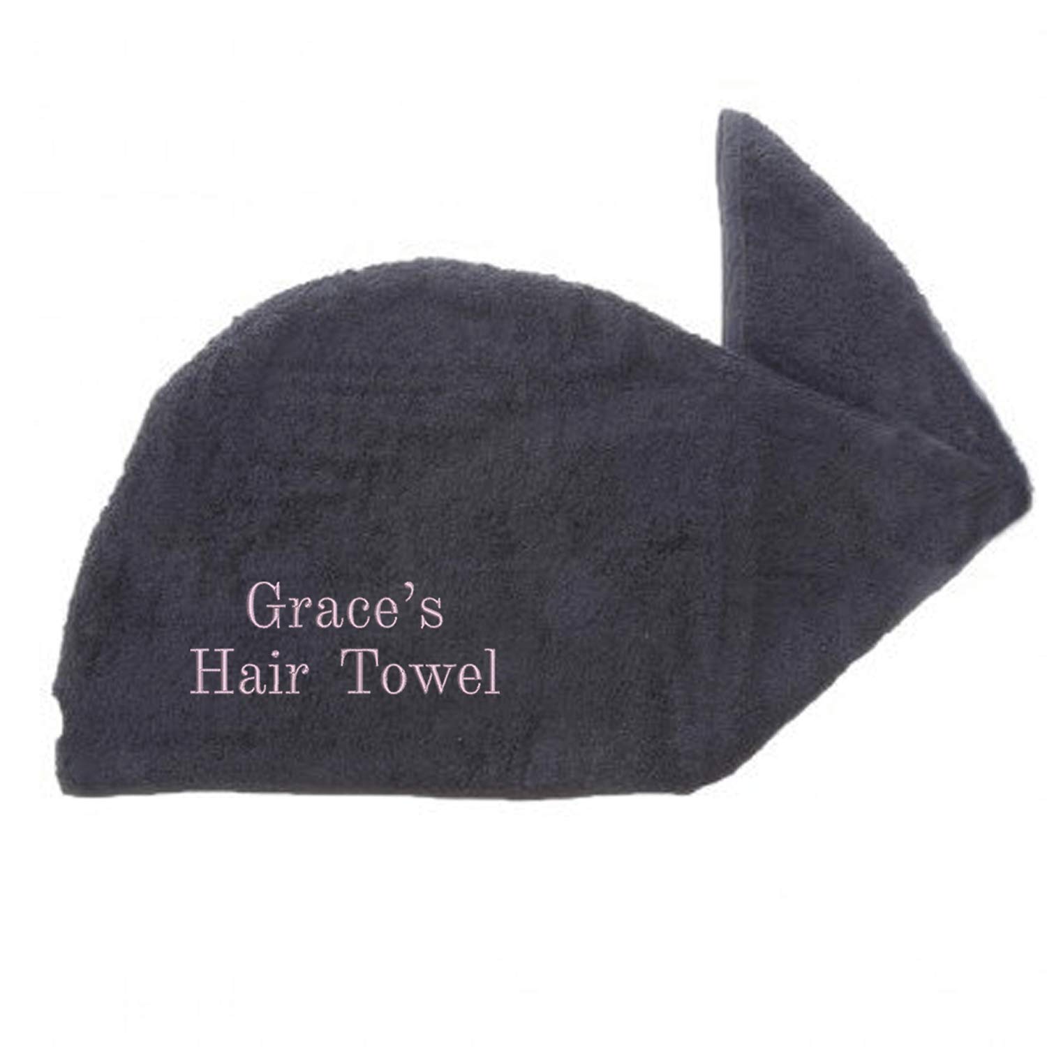 aztex Personalised Luxury Hair Turban Towel, Head Wrap Towel, Hair Drying Towel with Loop and Button Fastener, Luxury Absorbent and Lightweight Cotton, Multiple Colours, 64 x 23cm - Black