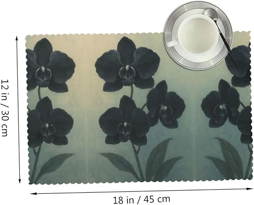Miniatura 2 de Rectangular Placemats Set of 4, Heat Resistant Ink-Dyed Orchid Printed Kitchen Dining Table Mats