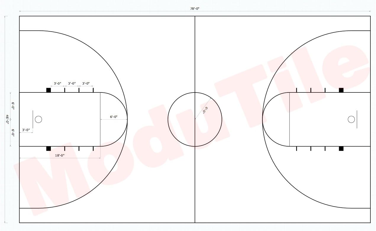 MODUTILE Outdoor Basketball Full Court Kit 46ft x 78ft -Lines and Edges Included-Made in The USA