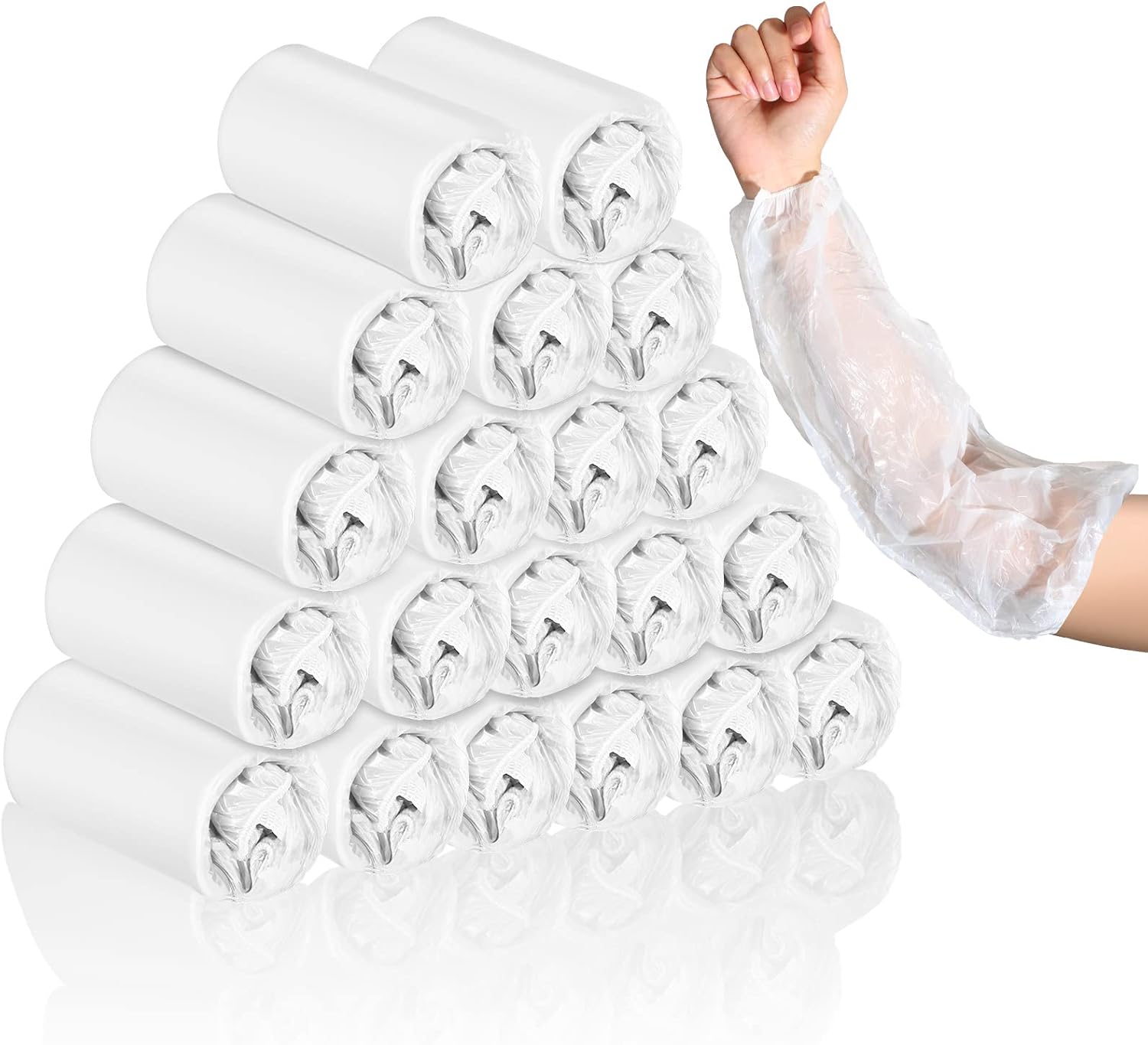 300 Pcs Plastic Disposable Sleeves Arm Protectors Bulk Waterproof Sleeve Protector with Elastic on Cuff, 15.7″ Long(White)