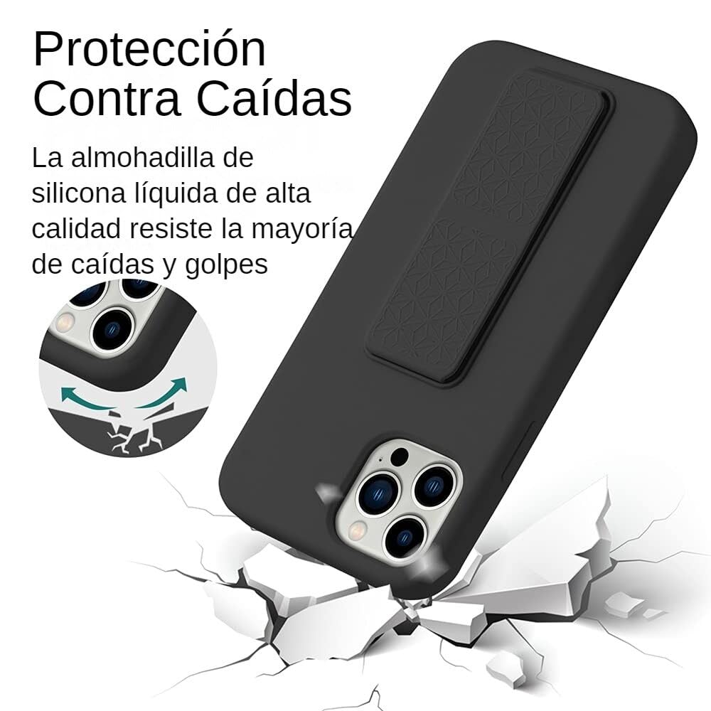 LAUDTEC Funda Silicona para iPhone 13 Pro,Soporte Invisibles con Apoyo Vertical y Horizontal,Material de Silicona es Suave y Respetuoso con la Piel,[Grado Militar Protección]Carcasa Anti-caída,Negro.