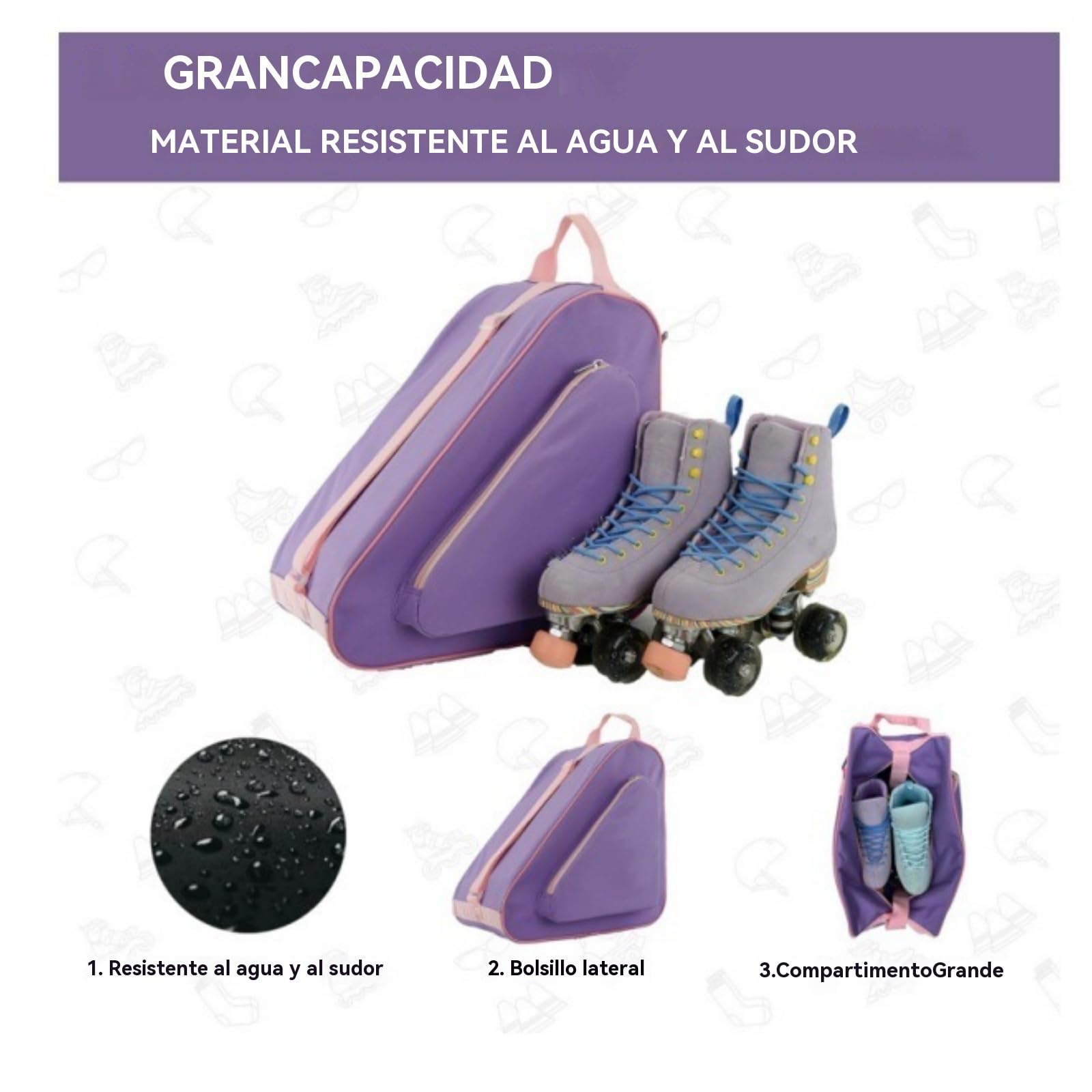 Bolsa para Patines con Correa Ajustable, Mochila para Patines de Hielo, Porta Patines de Ruedas