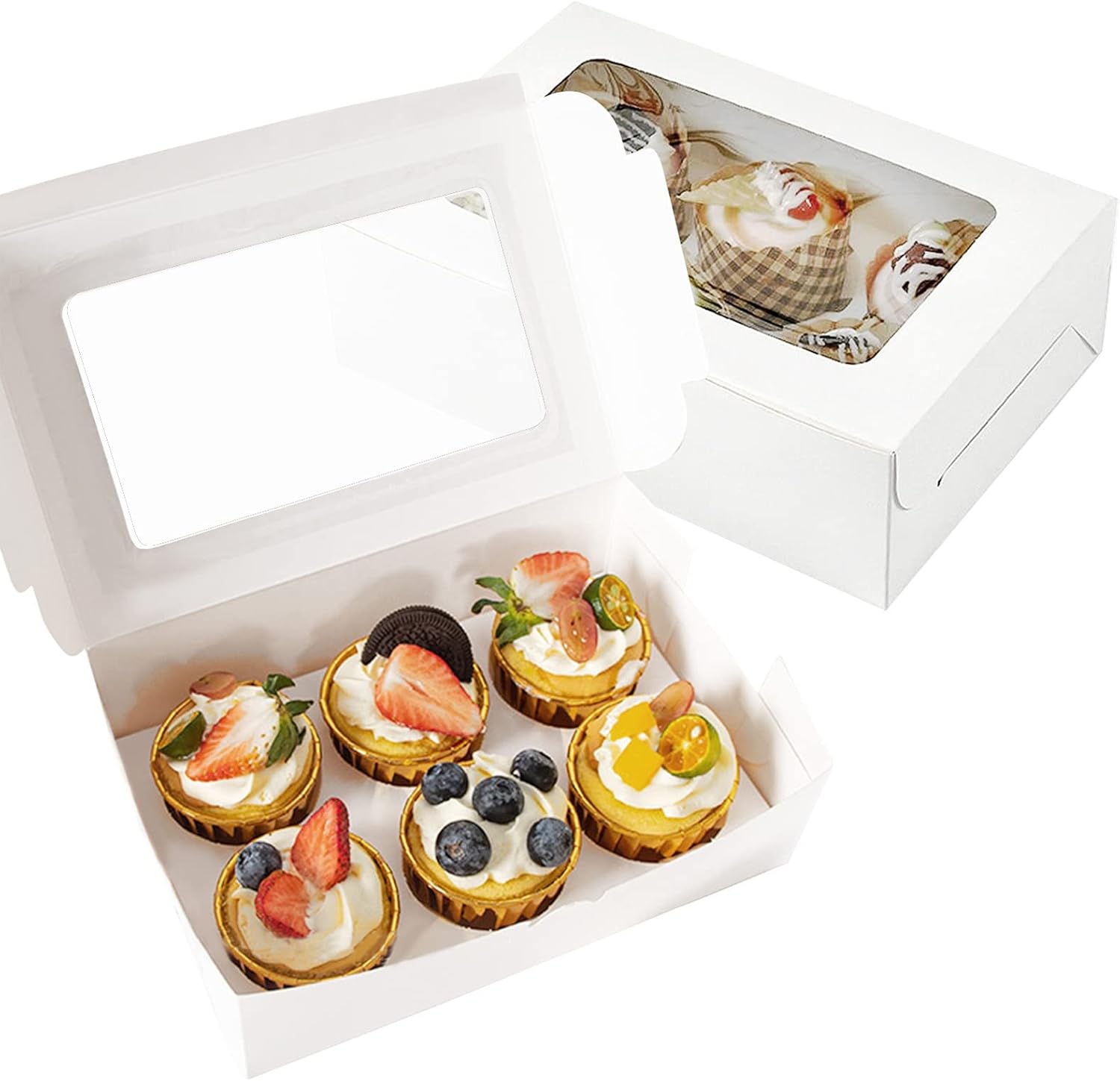 TULEBOLIAN 15pcs White Cupcake Boxes,6 Holes,Bakery Boxes With Window
