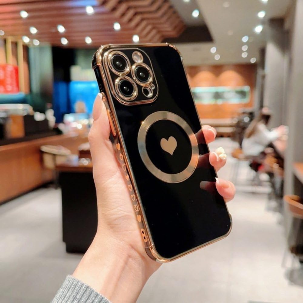 Étui de téléphone magnétique iPhone 14 Pro Max noir avec cœur mignon - 7