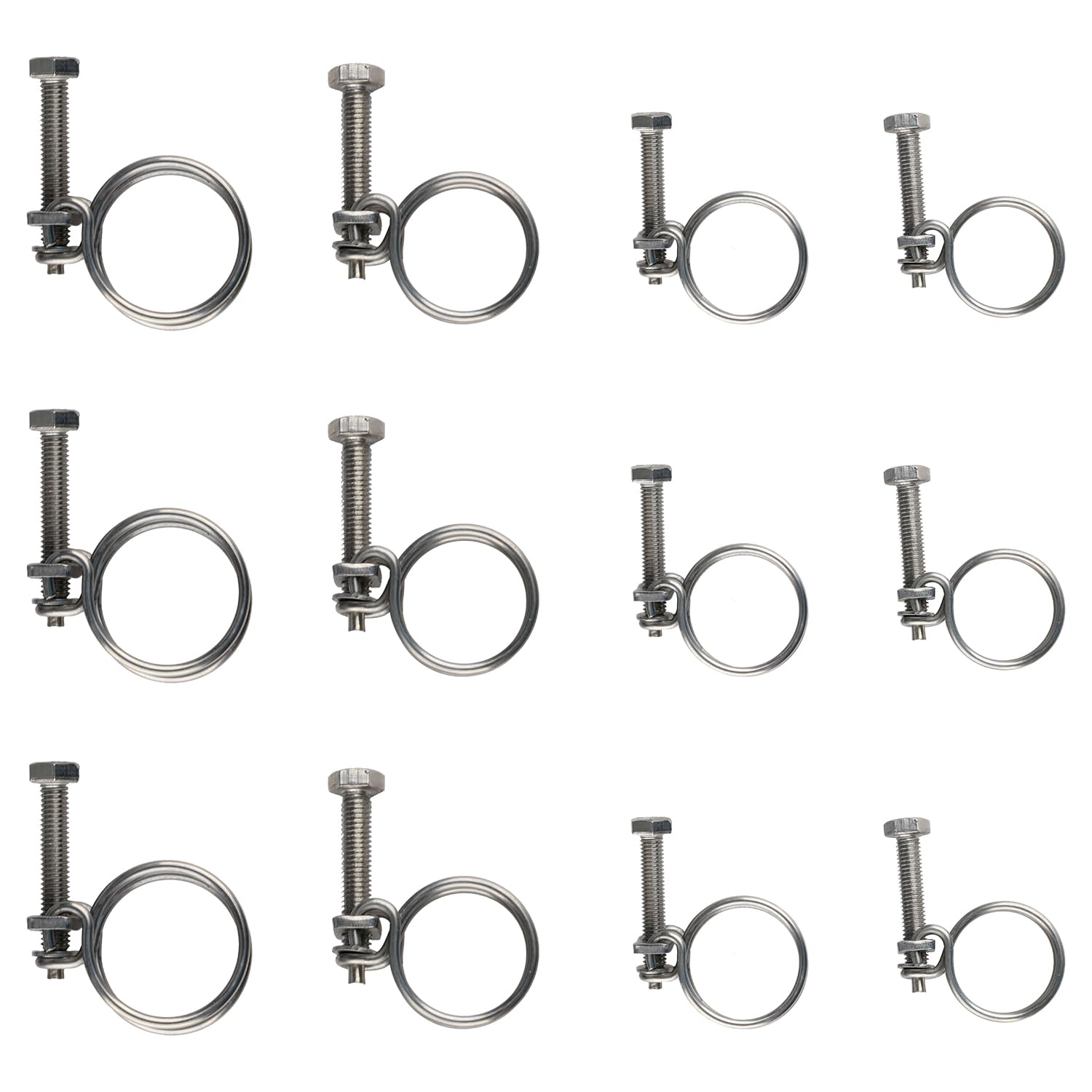 Bojueahaw 12pcs Double Wire Hose Clips,304 Stainless Steel Hose Clamps,Universal Plumbing Pipe Tube Fastener,4Sizes Adjustable Double Wire Pond Hose Clips for 20mm 25mm 32mm 36mm Pipeline