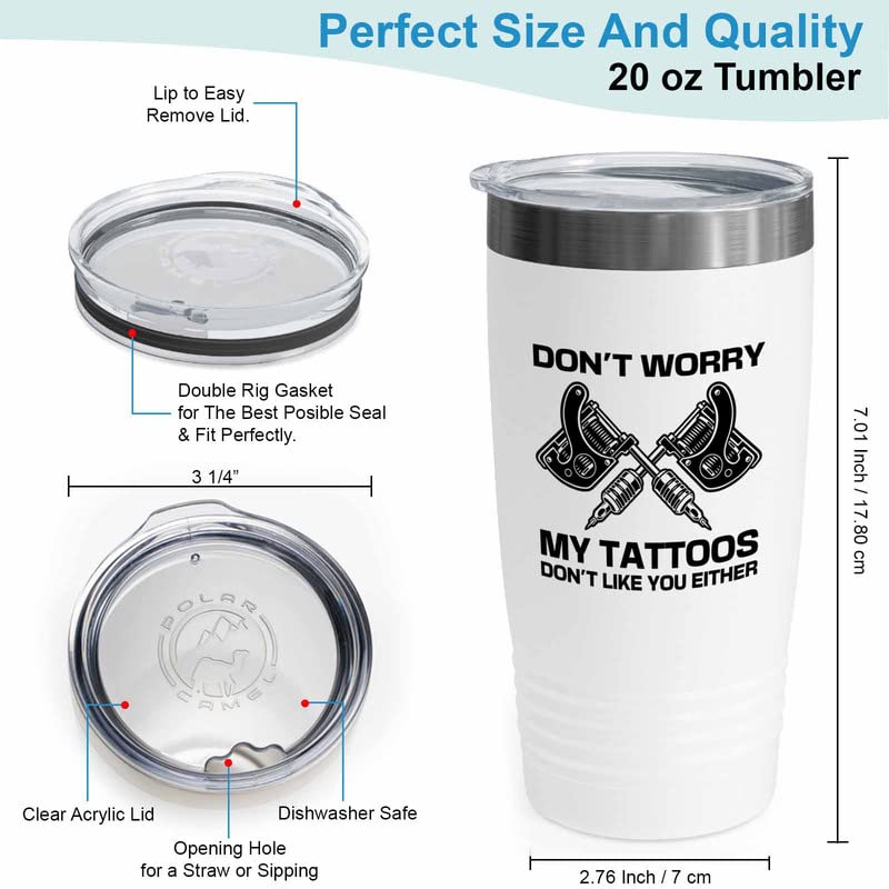 Flairy Land Tattoo Artist White Tumbler 20oz - don't like you either - Tattoo Gifts Tipping Skin Deep Ink Tattoo Lover Tattooing Tattooist