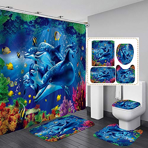4-teiliges Badezimmer-Set Western Texas Star – Duschvorhang + 3 Matten, Grau, Wasserdicht