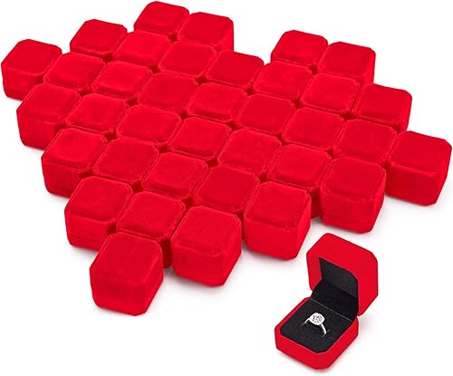 Miniatura 8 de Laumoi Caja de anillos de terciopelo para boda ceremonia de compromiso caja de joyería de embalaje soporte de almacenamiento de aretes para