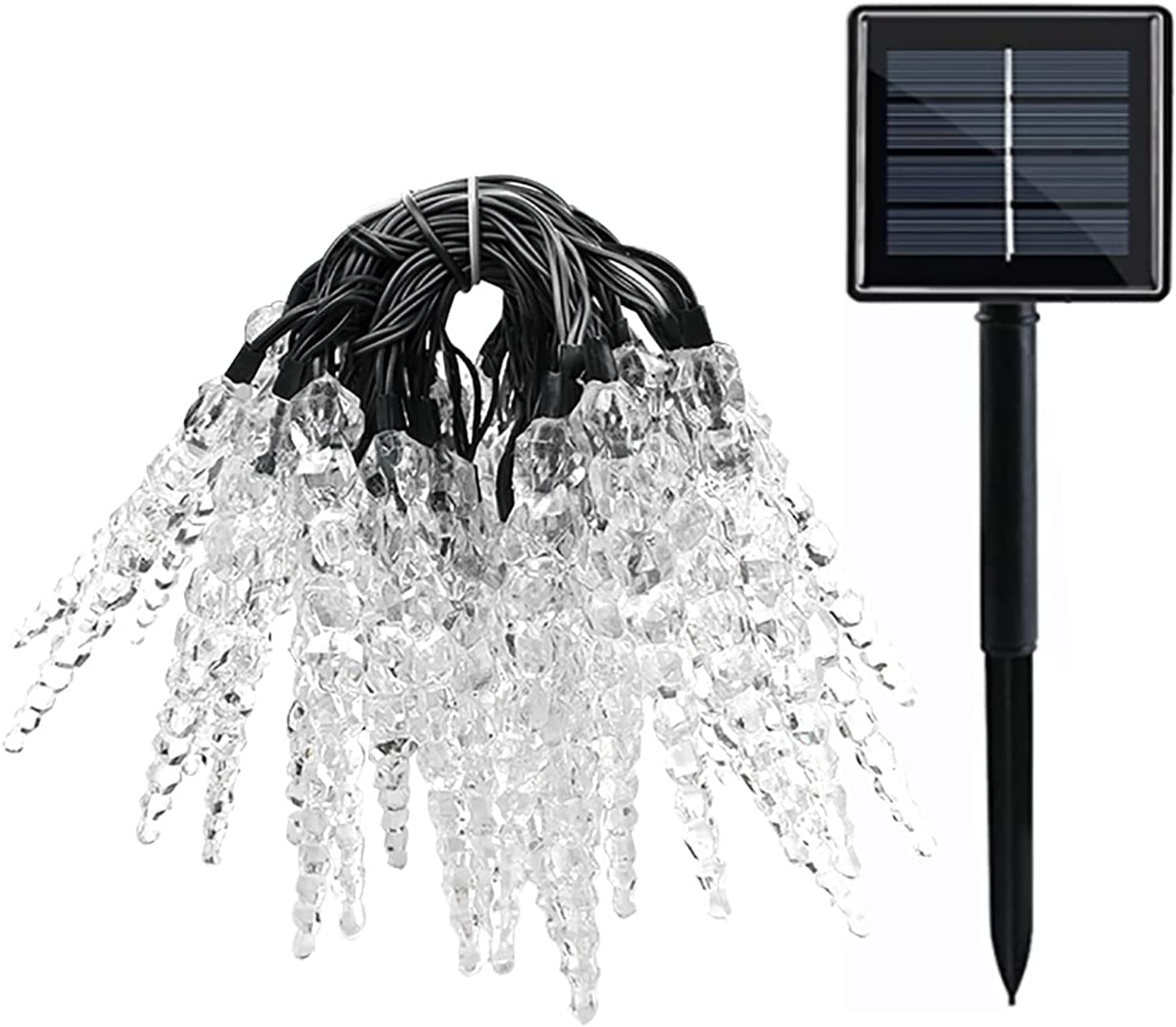 Eiszapfen Lichterkette Außen Solar, 23ft 50 LED Wasserdicht 8 Modi Eisregen Weihnachten Außenlichterkette für Innen Außen Garten Fenster,Traufe,Vorbau (Blau)