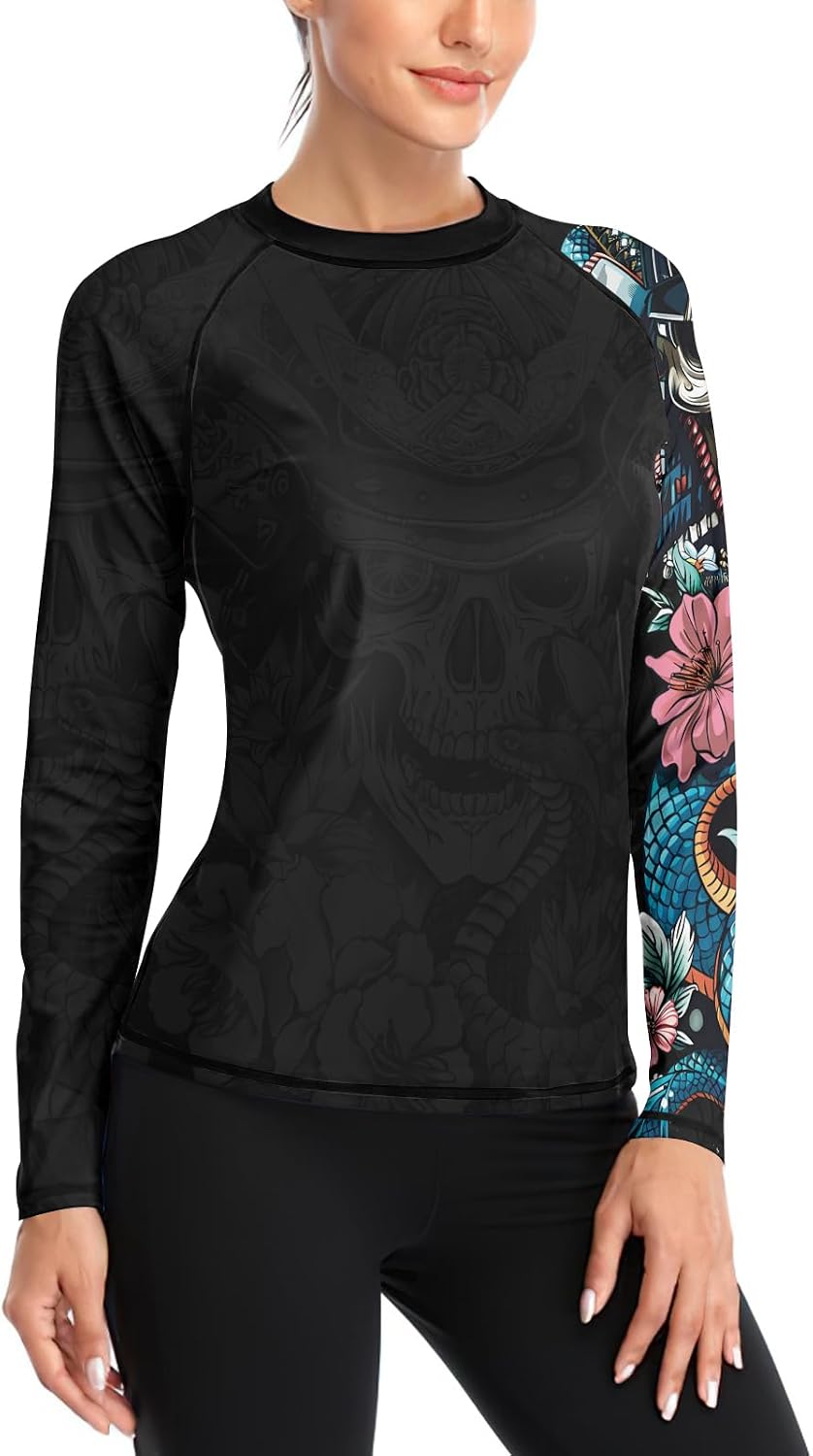FORMONIES Snake Print Rash Guard for Women – Compression Top for BJJ MMA No-Gi Jiu Jitsu & Fitness