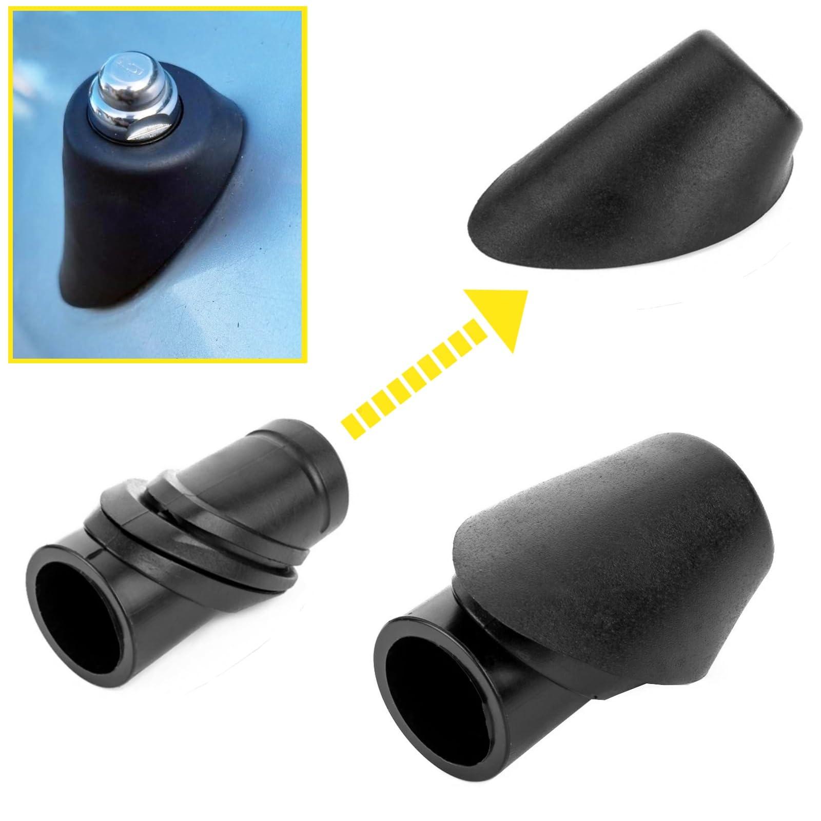 Twowinds - Guarnizione Base Antenna Radio A1248270898 Compatibile con Mercedes Benz W124 A124 C124 (1984-1996) - A1248270798 - Guarnizione Cappuccio in Gomma per Antenna (2 pezzi incastrabili, Nero)