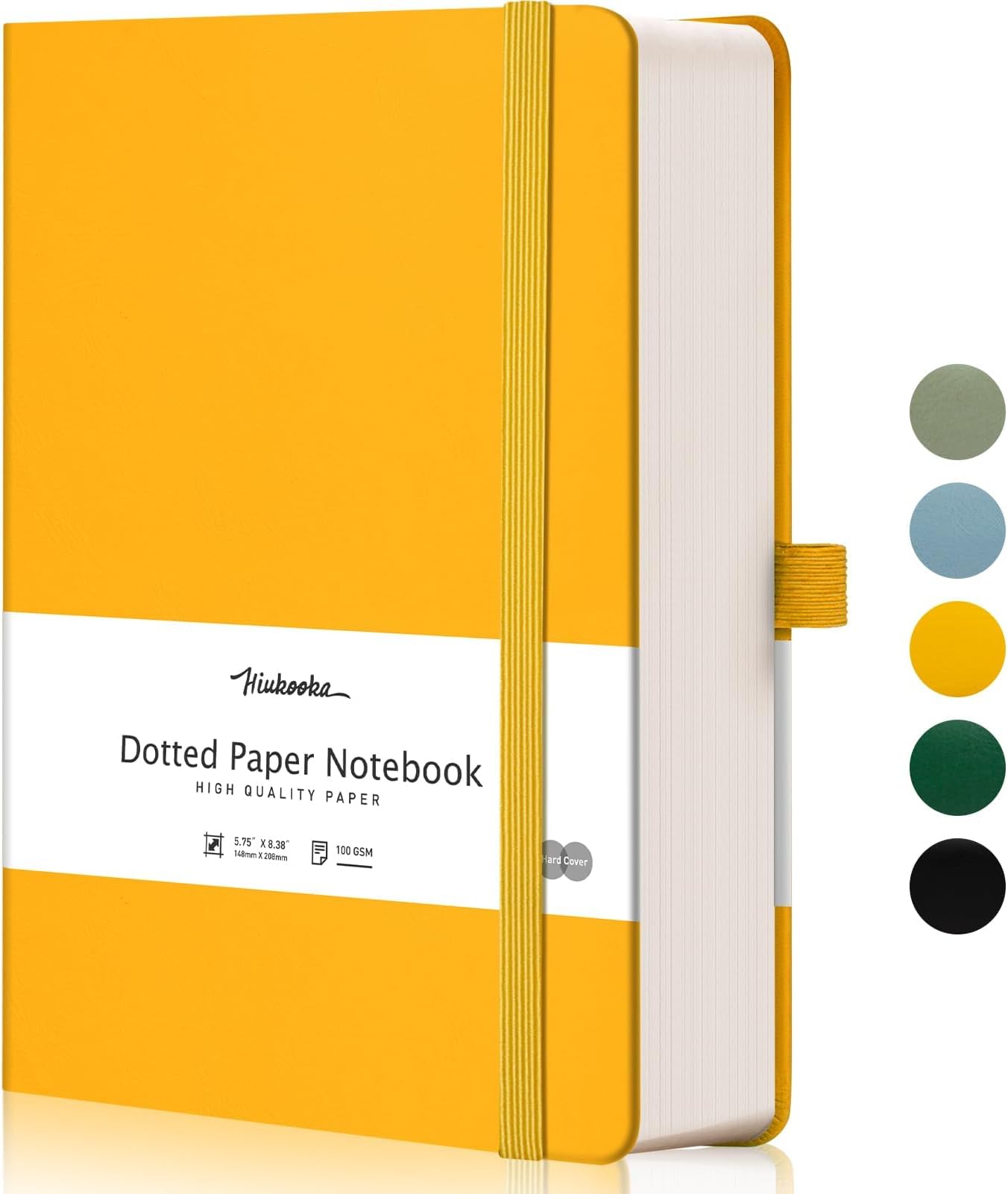 HIUKOOKABullet Dotted Journal-A5 Dot Grid Notebook 320 Pages,100gsm Thick Dotted Paper,Leather Hardcover Notebook for work with inner Pocket,5.75x8.35 inches journals for Writing,Drawing Yellow