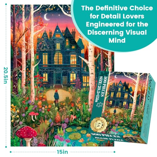 Rompecabezas de 500 piezas para adultos - Mansión en el bosque - Casa de bruja mágica miniatura 4