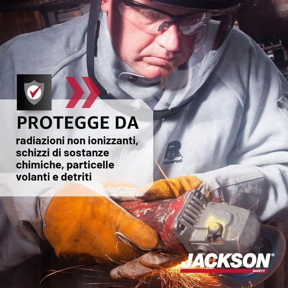JACKSON SAFETY 14230 Quad 500 Premium Multi-Purpose Face shield/Face Guard; Ratcheting Headgear, Clear Tint, Anti-Fog Coating, visor face protection with 5 IR rated Flipshade