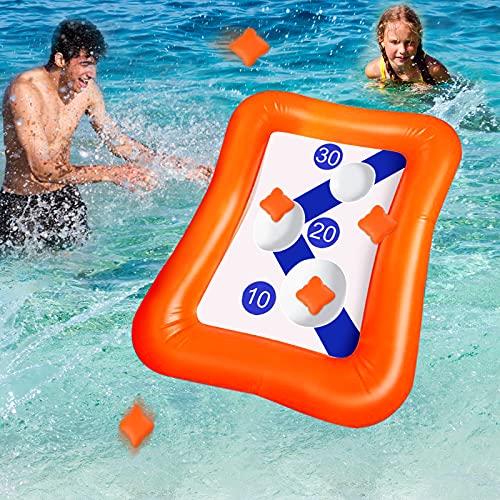 Chnaivy 36''Inflatable Pool Ring Toss Games,Floating Toss Game for Kids Adults Pool Toys Bean Bag Toss Games Water Games Outdoor Indoor Swimming Pool Games Summer Beach Pool Party Toys (5 Beanbags)