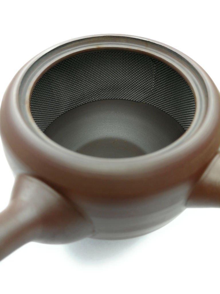 Kyusu - Teiera giapponese in ceramica, 270 ml, con manico laterale e colino da tè in acciaio inox integrato, teiera con una sola mano per la preparazione del tè verde, marrone